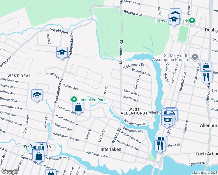 map of restaurants, bars, coffee shops, grocery stores, and more near 714 Palmer Avenue in Allenhurst