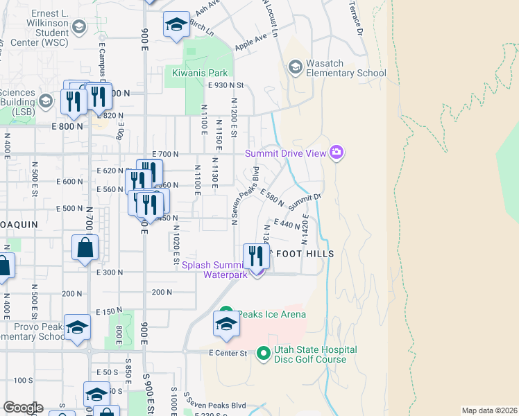 map of restaurants, bars, coffee shops, grocery stores, and more near 509 Belmont Place in Provo