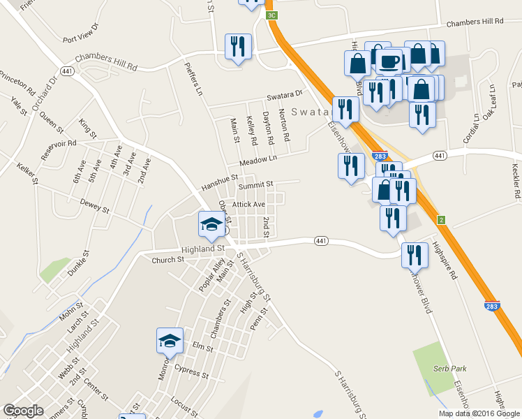 map of restaurants, bars, coffee shops, grocery stores, and more near 1259 2nd St in Harrisburg