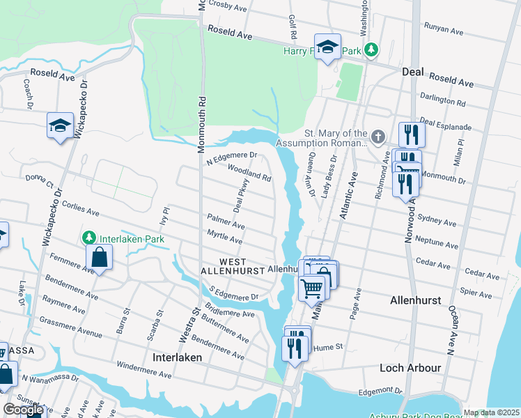 map of restaurants, bars, coffee shops, grocery stores, and more near 511 Wildwood Road in Allenhurst