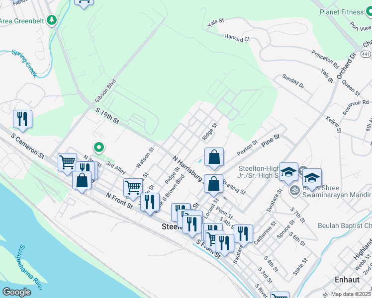 map of restaurants, bars, coffee shops, grocery stores, and more near 352 Reading Street in Steelton
