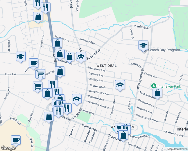 map of restaurants, bars, coffee shops, grocery stores, and more near 1124 Darlene Avenue in Wanamassa