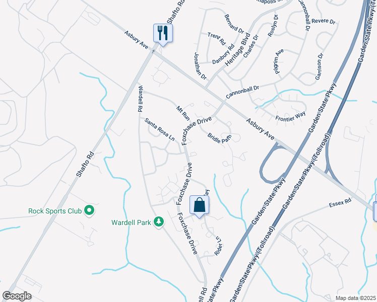 map of restaurants, bars, coffee shops, grocery stores, and more near 1 Jodhpur Court in Tinton Falls