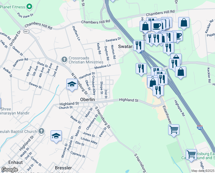 map of restaurants, bars, coffee shops, grocery stores, and more near 1259 2nd Street in Harrisburg
