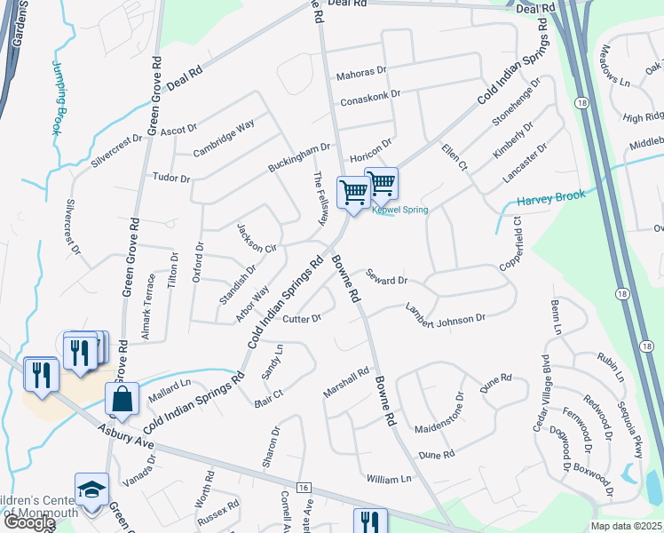 map of restaurants, bars, coffee shops, grocery stores, and more near 17 Shirley Ann Drive in Monmouth County