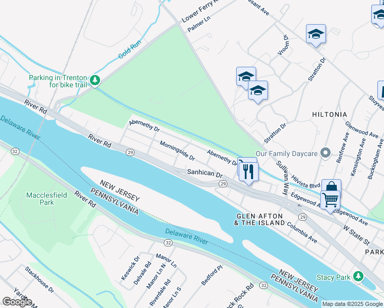 map of restaurants, bars, coffee shops, grocery stores, and more near 28 Morningside Drive in Trenton