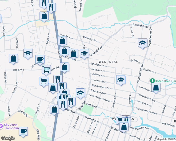 map of restaurants, bars, coffee shops, grocery stores, and more near 2003 Logan Road in Ocean Township