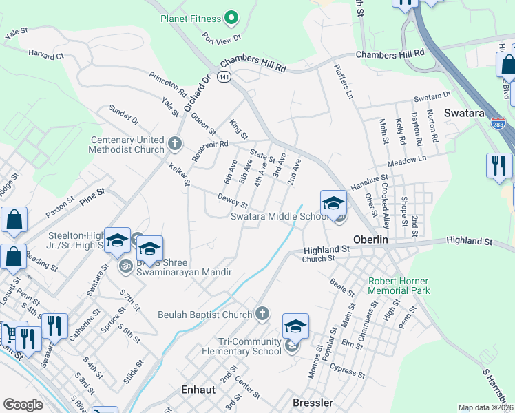 map of restaurants, bars, coffee shops, grocery stores, and more near 1011 3rd Avenue in Steelton