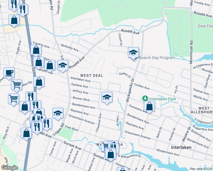 map of restaurants, bars, coffee shops, grocery stores, and more near 15 Judith Court in Ocean Township