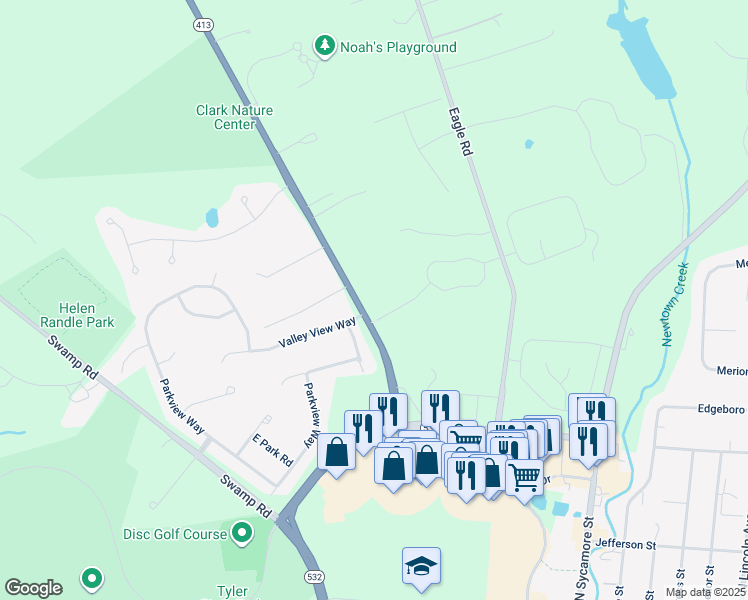 map of restaurants, bars, coffee shops, grocery stores, and more near 148 Durham Road in Newtown