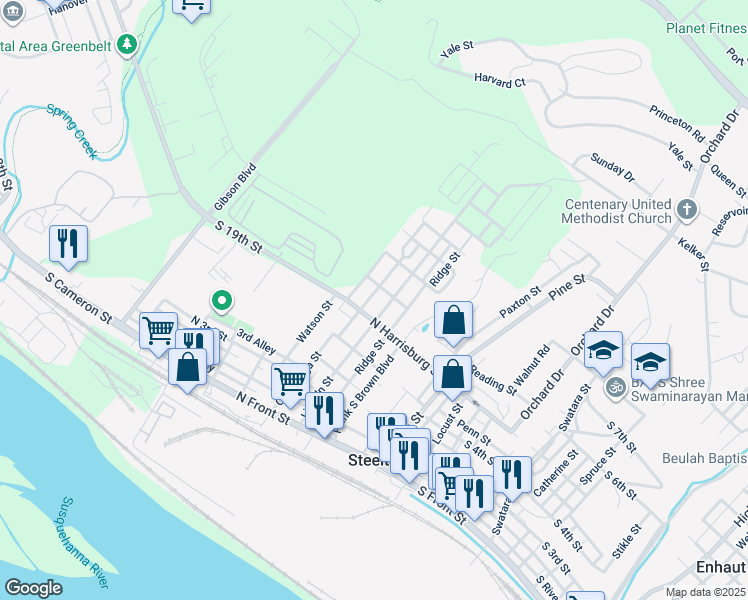 map of restaurants, bars, coffee shops, grocery stores, and more near 326 Bessemer Street in Steelton