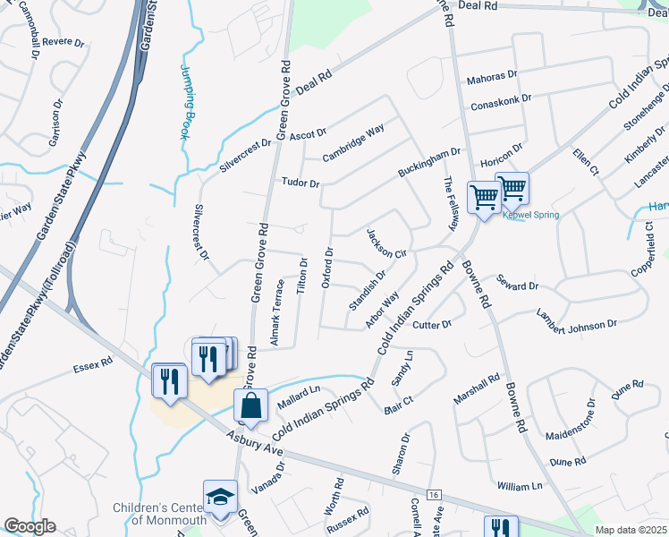 map of restaurants, bars, coffee shops, grocery stores, and more near 20 Oxford Drive in Ocean Township