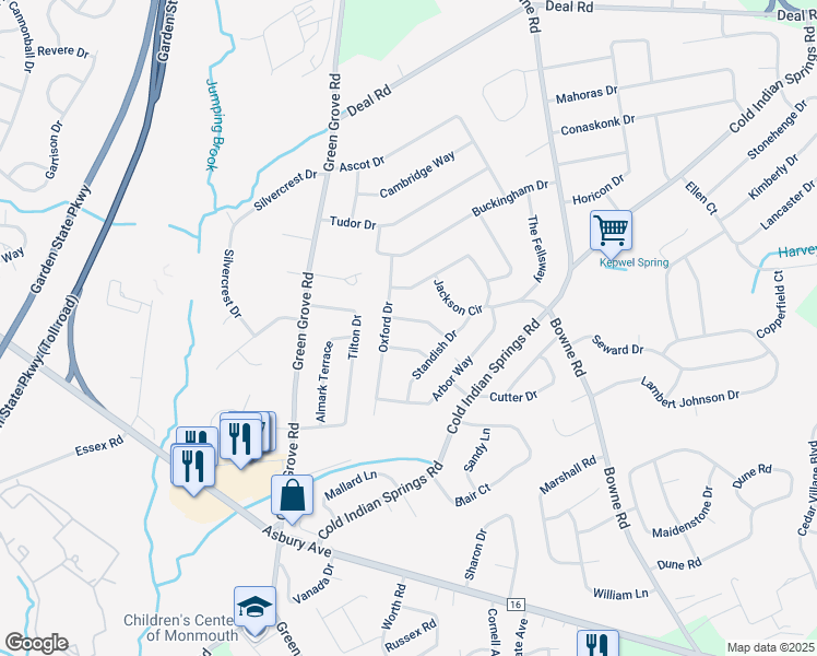 map of restaurants, bars, coffee shops, grocery stores, and more near 20 Oxford Drive in Ocean Township