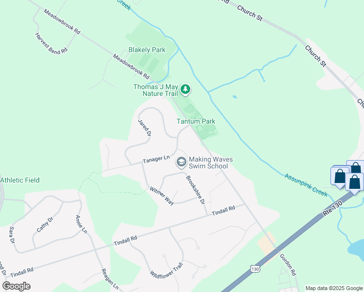 map of restaurants, bars, coffee shops, grocery stores, and more near 1 Country Meadow Court in Robbinsville Township