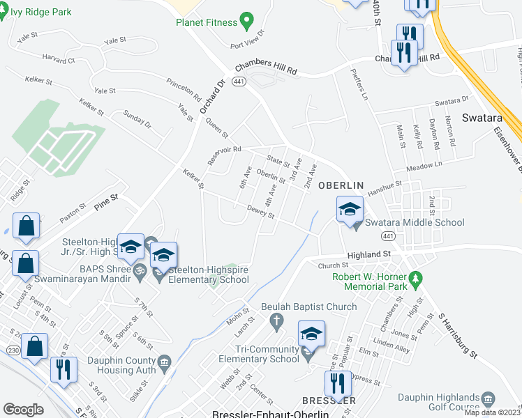 map of restaurants, bars, coffee shops, grocery stores, and more near 1001 4th Avenue in Harrisburg