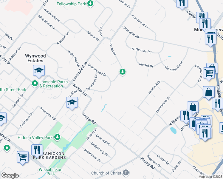 map of restaurants, bars, coffee shops, grocery stores, and more near 921 Beechwood Dr in Lansdale