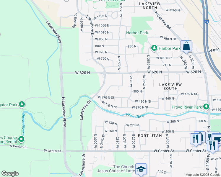 map of restaurants, bars, coffee shops, grocery stores, and more near 524 North 2870 West in Provo