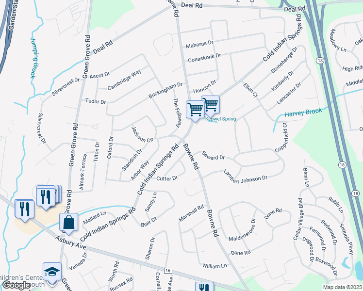 map of restaurants, bars, coffee shops, grocery stores, and more near 17 Shirley Ann Drive in Monmouth County
