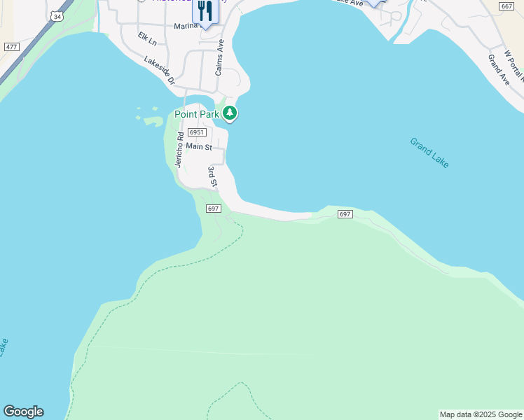 map of restaurants, bars, coffee shops, grocery stores, and more near 964 Jerico Road in Grand Lake