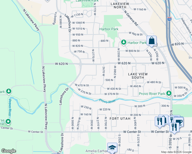 map of restaurants, bars, coffee shops, grocery stores, and more near 2741 West 530 North in Provo