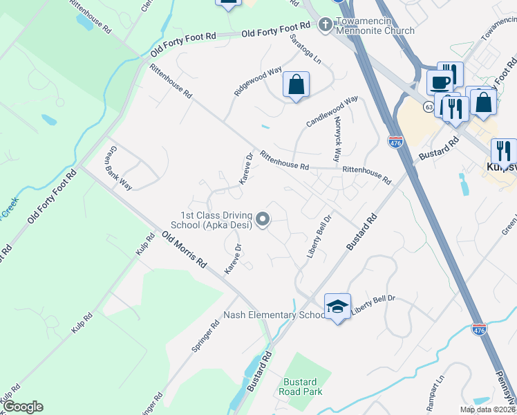 map of restaurants, bars, coffee shops, grocery stores, and more near 506 Monroe Drive in Harleysville