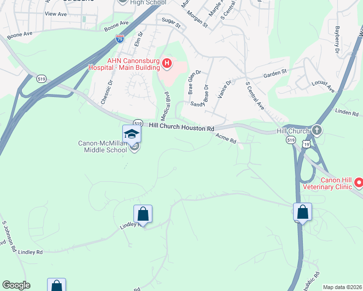 map of restaurants, bars, coffee shops, grocery stores, and more near 2148 Pennsylvania 519 in Canonsburg