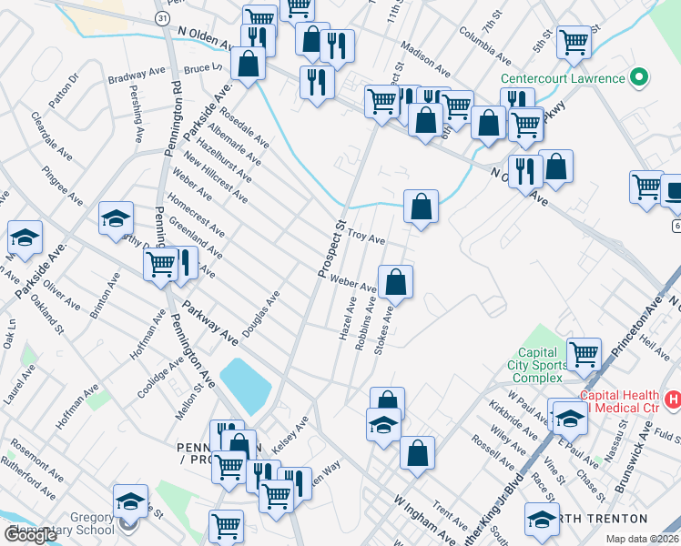 map of restaurants, bars, coffee shops, grocery stores, and more near 236 Dryden Avenue in Ewing Township