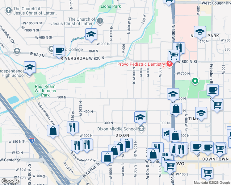 map of restaurants, bars, coffee shops, grocery stores, and more near 540 970 West in Provo