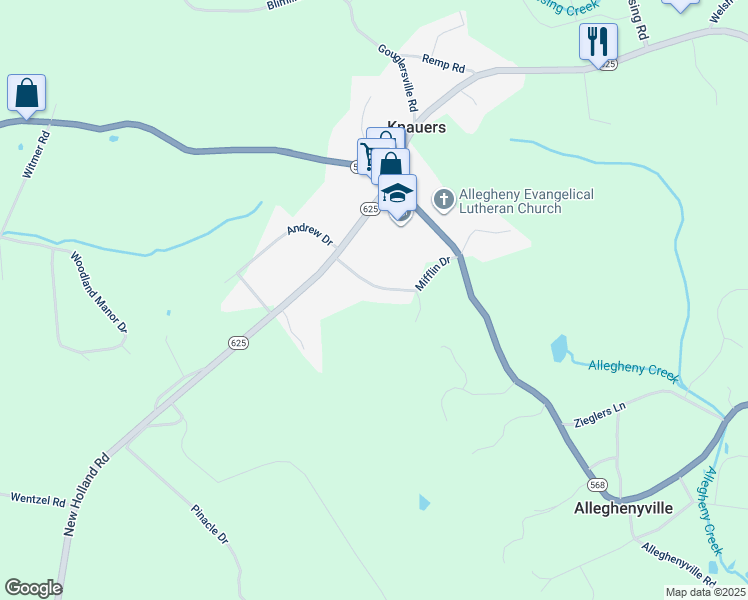 map of restaurants, bars, coffee shops, grocery stores, and more near 5032 Mifflin Drive in Mohnton