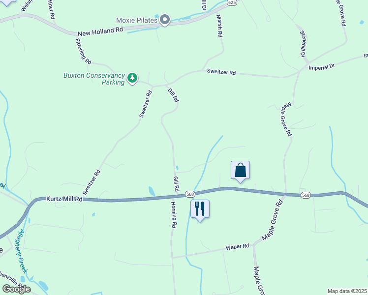map of restaurants, bars, coffee shops, grocery stores, and more near 55 Gill Road in Mohnton