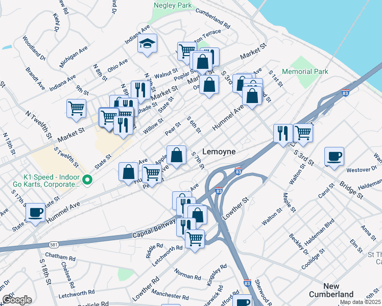 map of restaurants, bars, coffee shops, grocery stores, and more near 703 Herman Avenue in Lemoyne