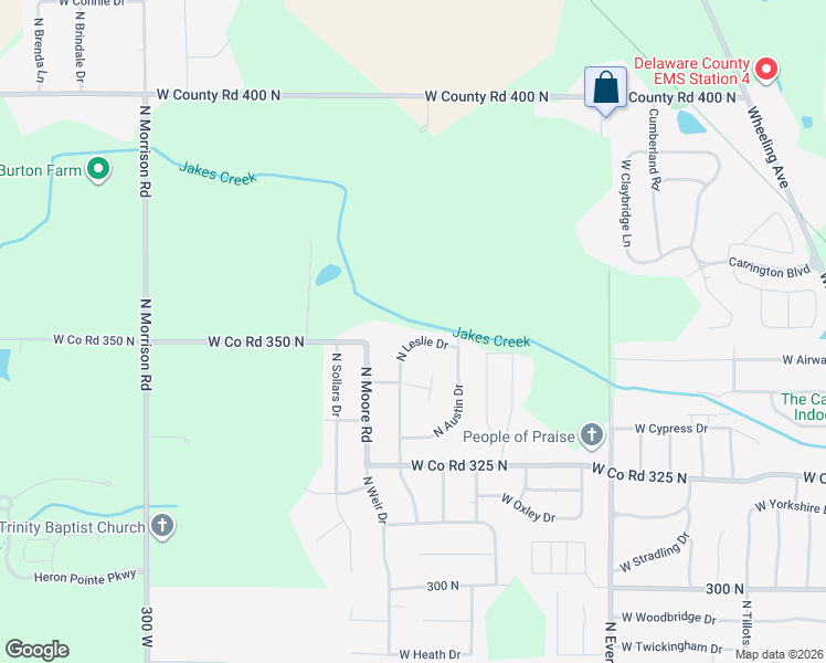 map of restaurants, bars, coffee shops, grocery stores, and more near 5517 N Leslie Dr in Muncie