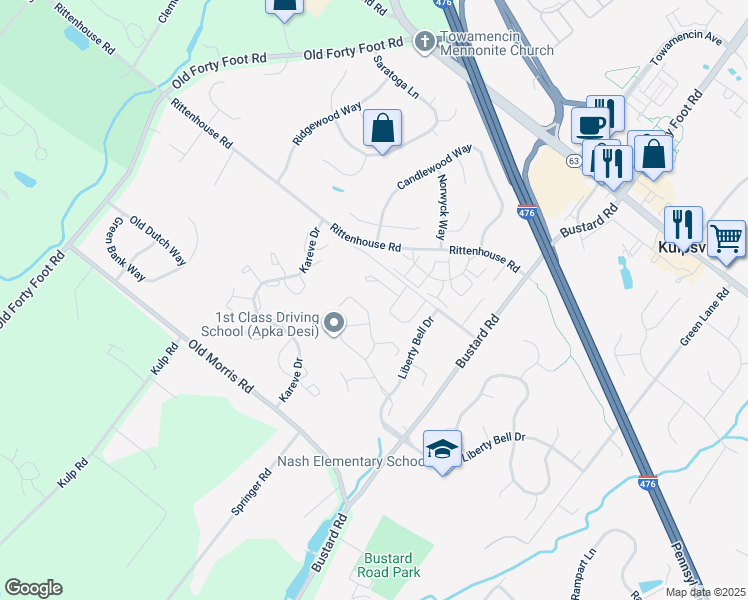 map of restaurants, bars, coffee shops, grocery stores, and more near 705 Continental Drive in Harleysville