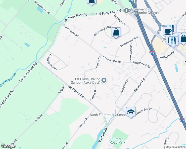 map of restaurants, bars, coffee shops, grocery stores, and more near 584 Blackmoor Court in Harleysville
