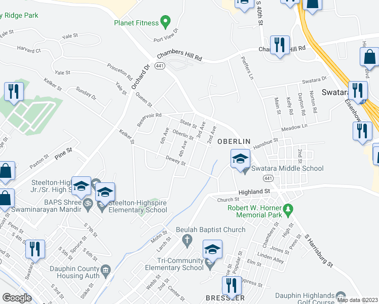 map of restaurants, bars, coffee shops, grocery stores, and more near 1041 3rd Avenue in Harrisburg