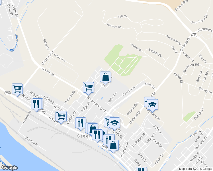 map of restaurants, bars, coffee shops, grocery stores, and more near 520 Ridge Street in Harrisburg