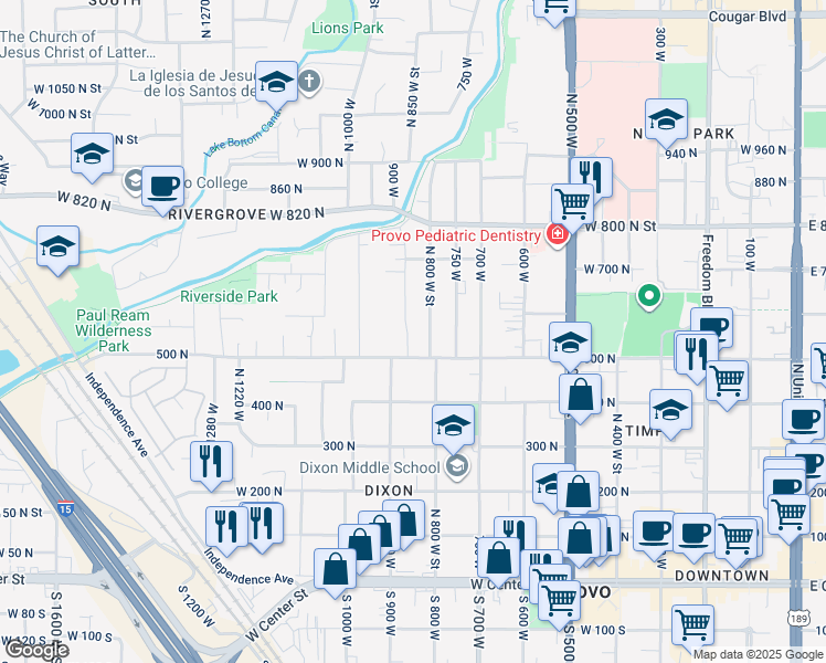 map of restaurants, bars, coffee shops, grocery stores, and more near 548 850 West in Provo