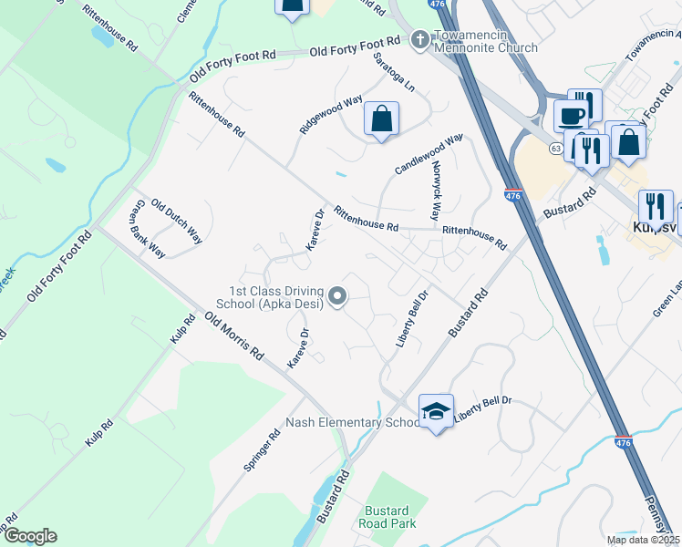 map of restaurants, bars, coffee shops, grocery stores, and more near 506 Monroe Drive in Harleysville