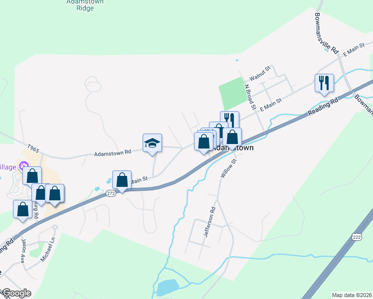 map of restaurants, bars, coffee shops, grocery stores, and more near 201 West Main Street in Reinholds