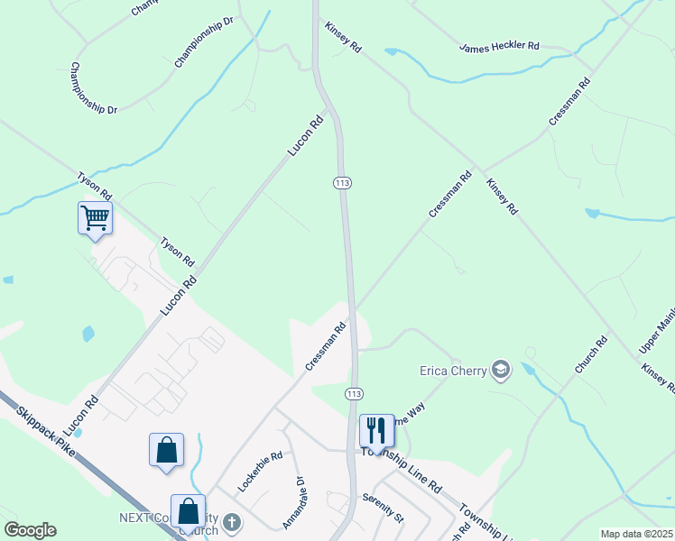 map of restaurants, bars, coffee shops, grocery stores, and more near in Harleysville