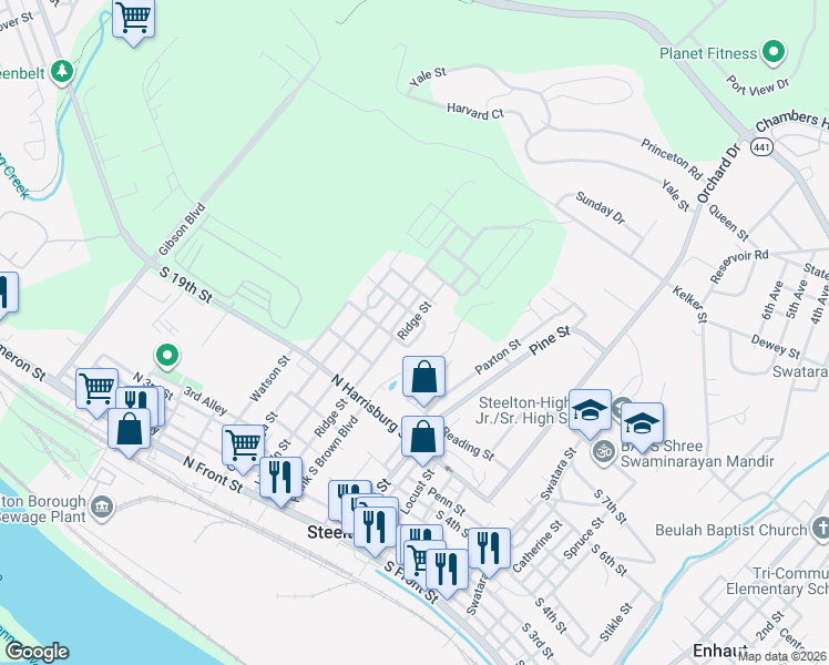 map of restaurants, bars, coffee shops, grocery stores, and more near 548 Lincoln Street in Steelton