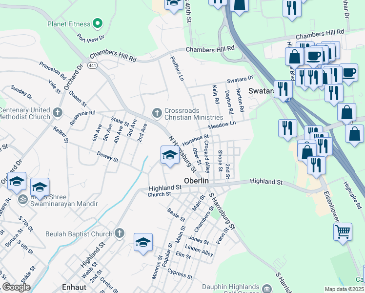 map of restaurants, bars, coffee shops, grocery stores, and more near 1315 Pieffers Lane in Steelton