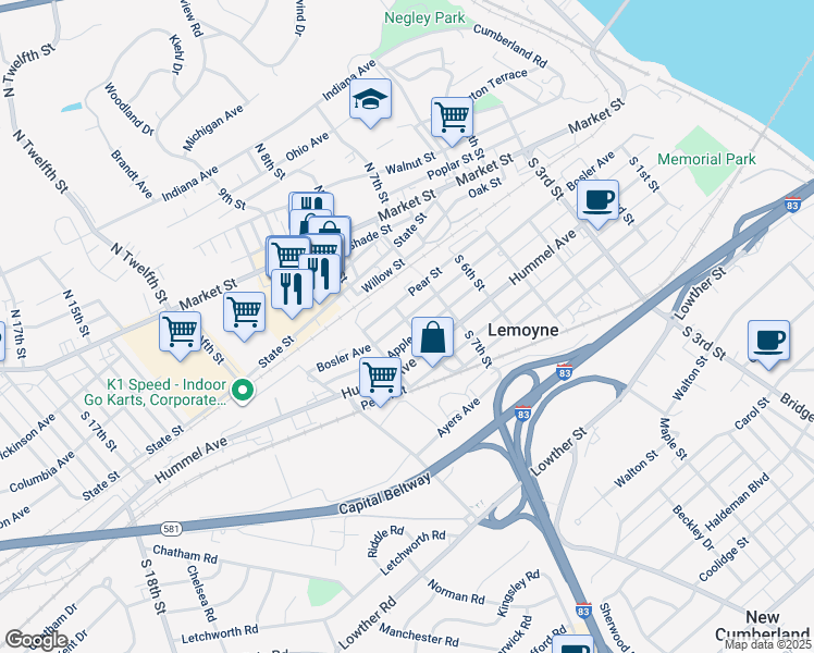 map of restaurants, bars, coffee shops, grocery stores, and more near 802 Bosler Avenue in Lemoyne