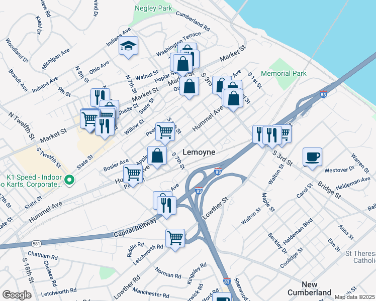 map of restaurants, bars, coffee shops, grocery stores, and more near 613 Herman Avenue in Lemoyne