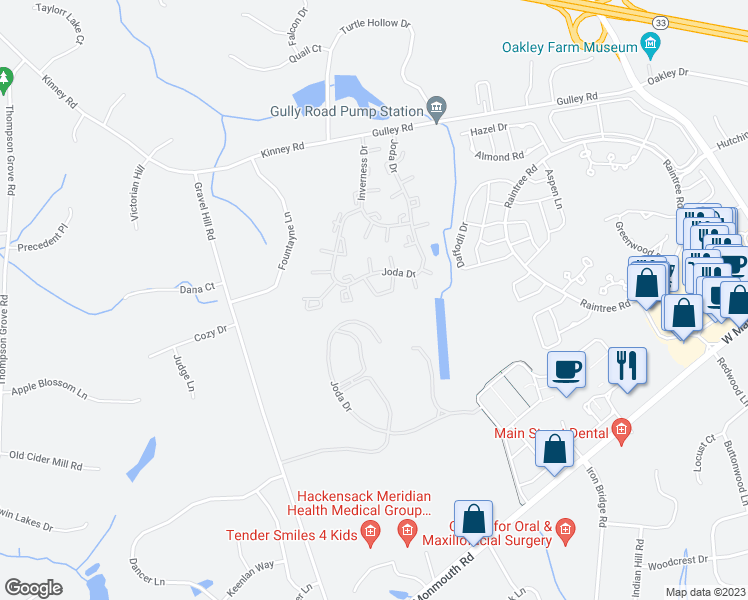 map of restaurants, bars, coffee shops, grocery stores, and more near 15 Interlaken Court in Freehold