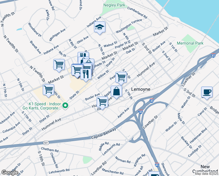 map of restaurants, bars, coffee shops, grocery stores, and more near 802 Bosler Avenue in Lemoyne