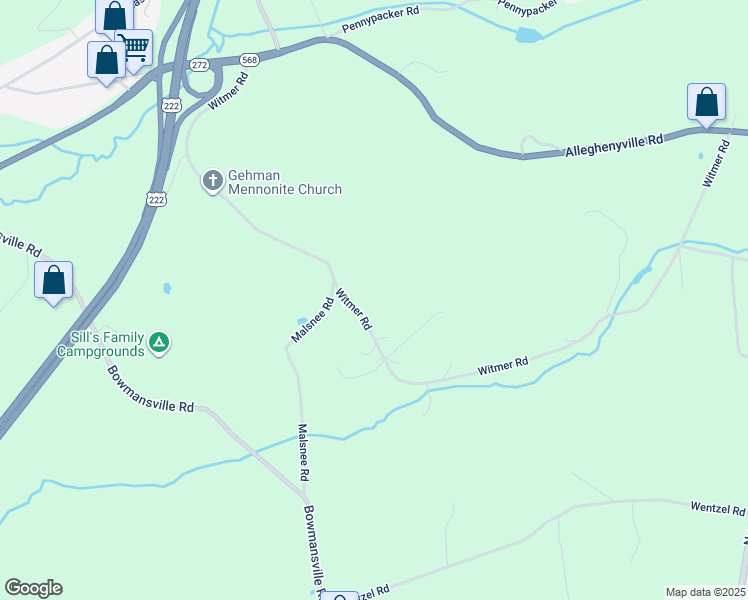map of restaurants, bars, coffee shops, grocery stores, and more near 218 Witmer Rd in Reinholds