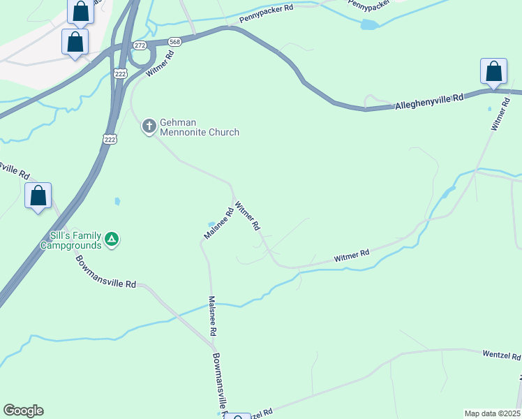 map of restaurants, bars, coffee shops, grocery stores, and more near 218 Witmer Rd in Reinholds