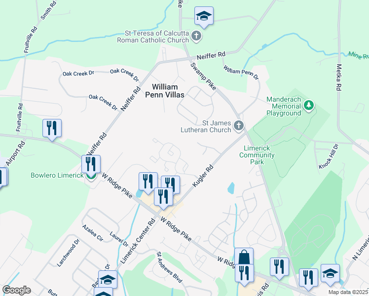 map of restaurants, bars, coffee shops, grocery stores, and more near 420 Deer Run Court in Royersford