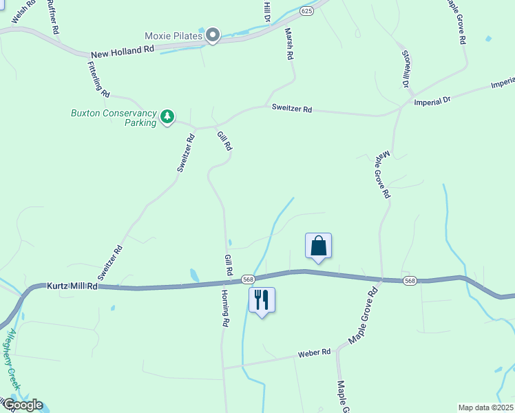 map of restaurants, bars, coffee shops, grocery stores, and more near 55 Gill Road in Mohnton